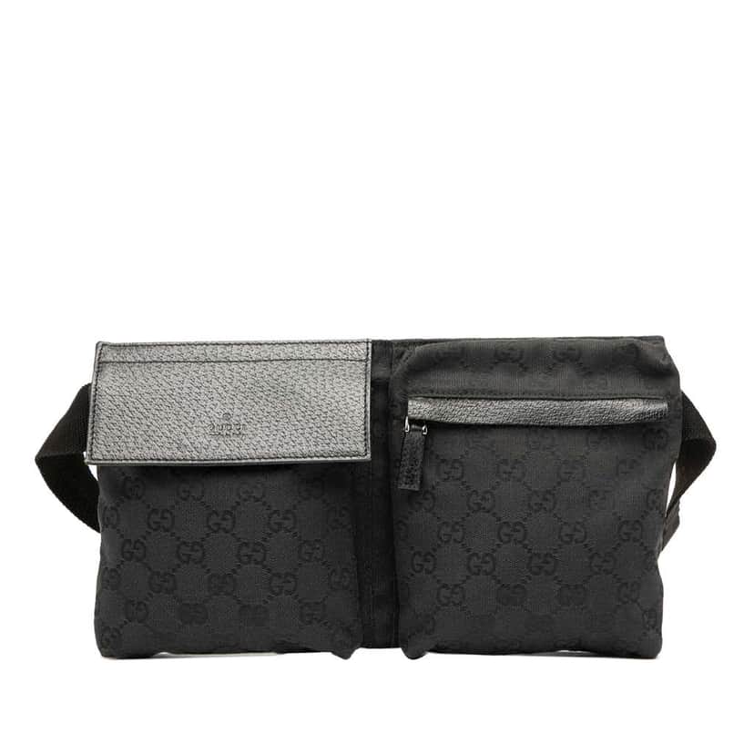 Gucci GG Canvas Double Pocket Belt Bag Black Canvas Good condition - Front View