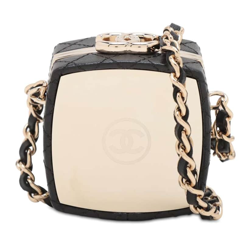 Chanel Quilted Lambskin Make-Up Box Clutch With Chain Black Leather Good condition - Front View