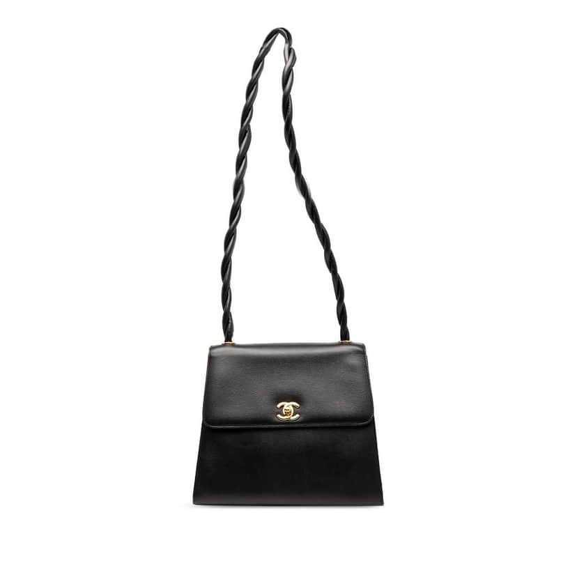 Chanel CC Caviar Twisted Strap Shoulder Bag Black Leather Good condition - Front View