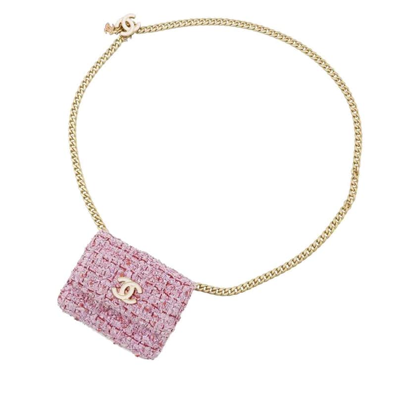 Chanel CC Quilted Tweed Flap Chain Belt Bag Pink Tweed Good condition - Front View