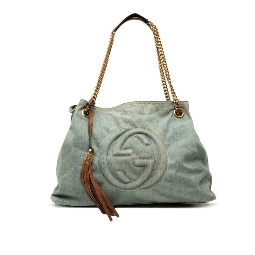 Gucci Medium Denim Soho Chain Tote Blue Denim Good condition - Front View