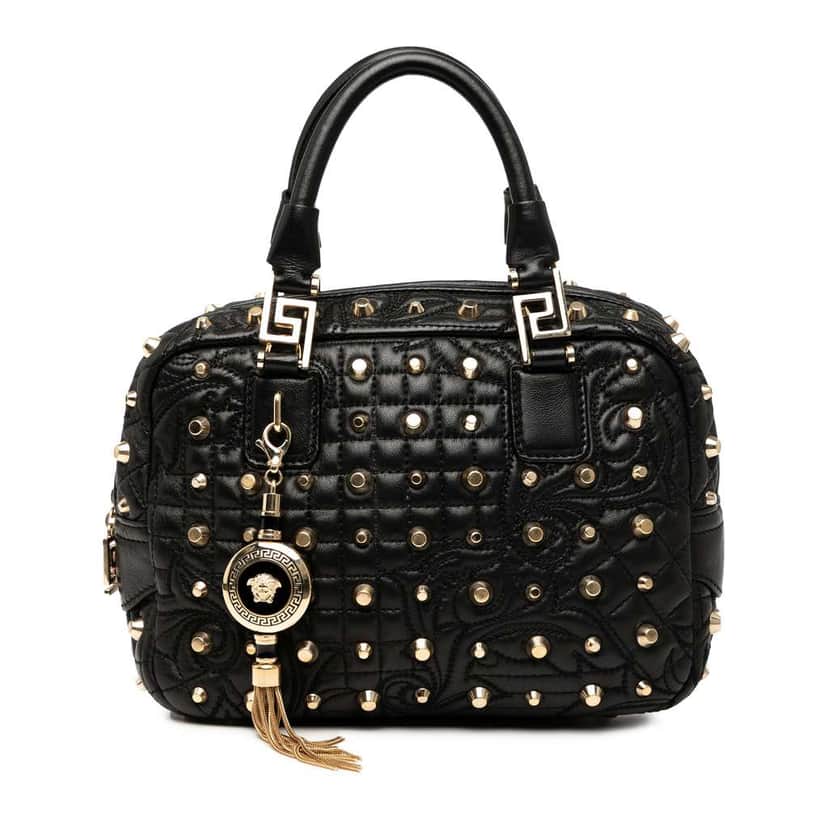 Versace Barocco Quilted Nappa Studded Demetra Vanitas Handbag Black Leather Good condition - Front View