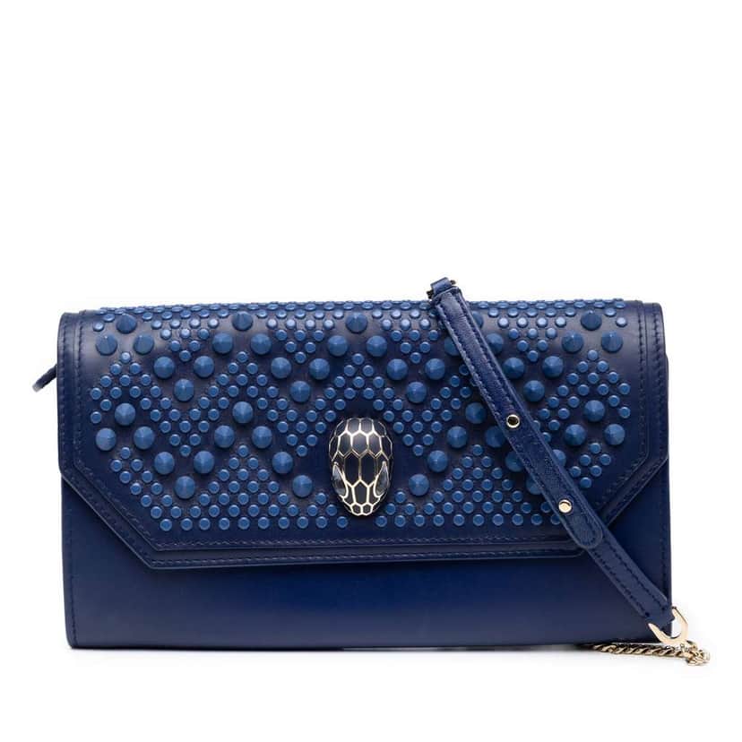 Bvlgari Nicholas Kirkwood Studded Leather Serpenti Forever Wallet on Chain Blue Leather Good condition - Front View
