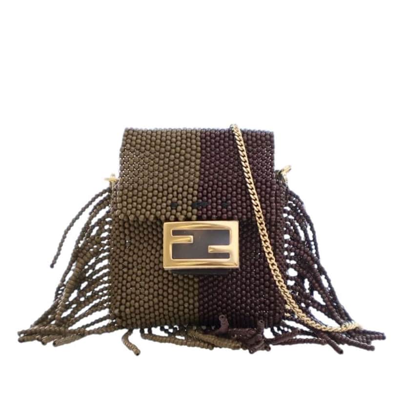 Fendi Beaded Pequin Pico Baguette Charm Crossbody Green Good condition - Front View