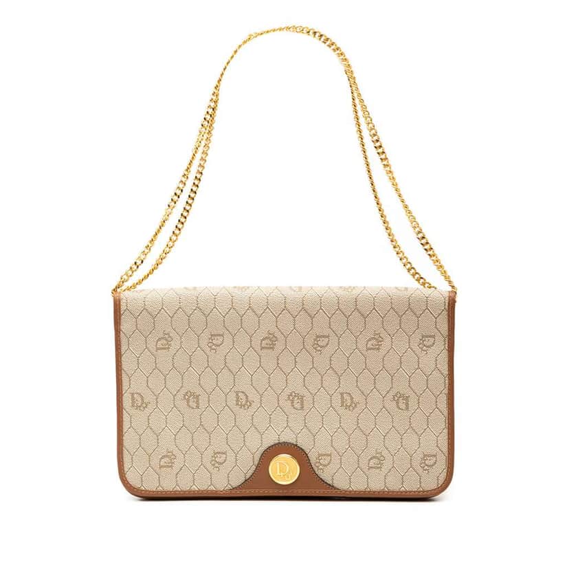 Dior Honeycomb Coated Canvas Chain Shoulder Bag Brown Canvas Good condition - Front View