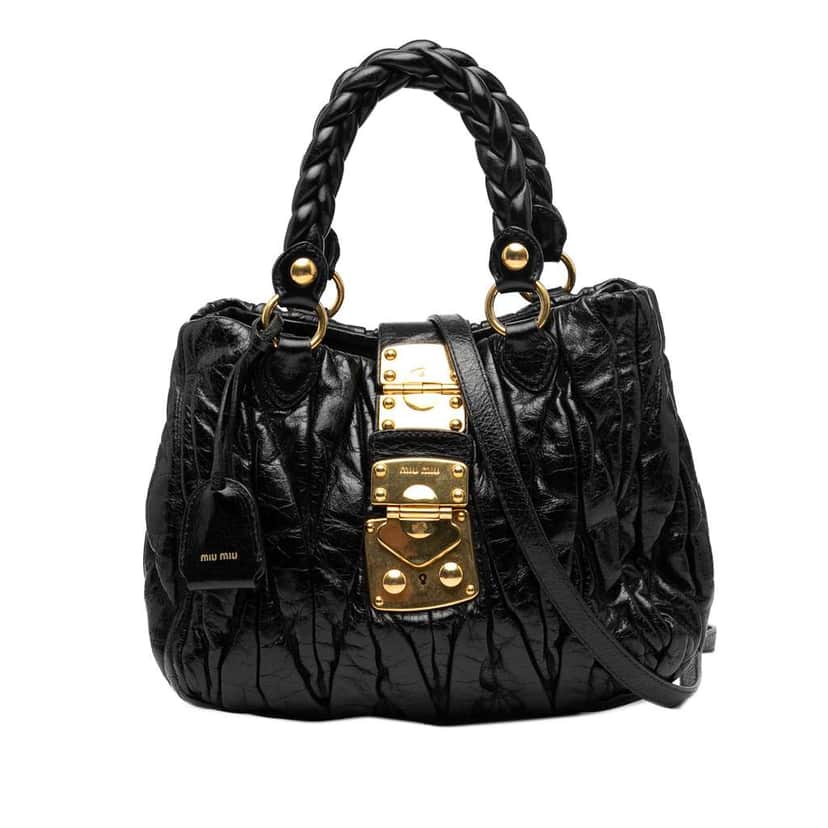 Miu Miu Matelasse Lux Lambskin Bauletto Aperto Satchel Black Leather Good condition - Front View
