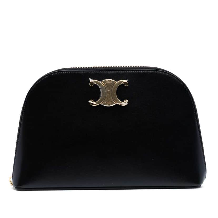 Celine Shiny Calfskin Triomphe Pouch Black Leather Good condition - Front View
