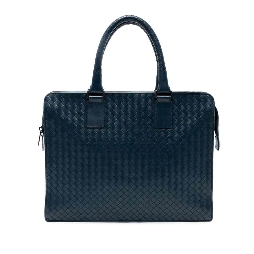 Bottega Veneta Nappa Intrecciato Business Bag Blue Leather Good condition - Front View