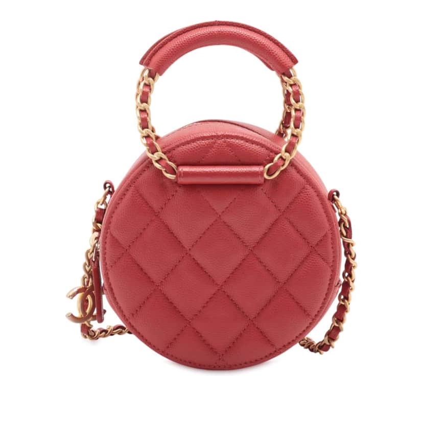 Chanel Quilted Caviar Round Woven Chain Top Handle Bag Red Leather Good condition - Front View