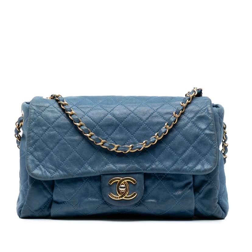 Chanel Large Iridescent Calfskin Chic Quilt Flap Blue Leather Good condition - Front View