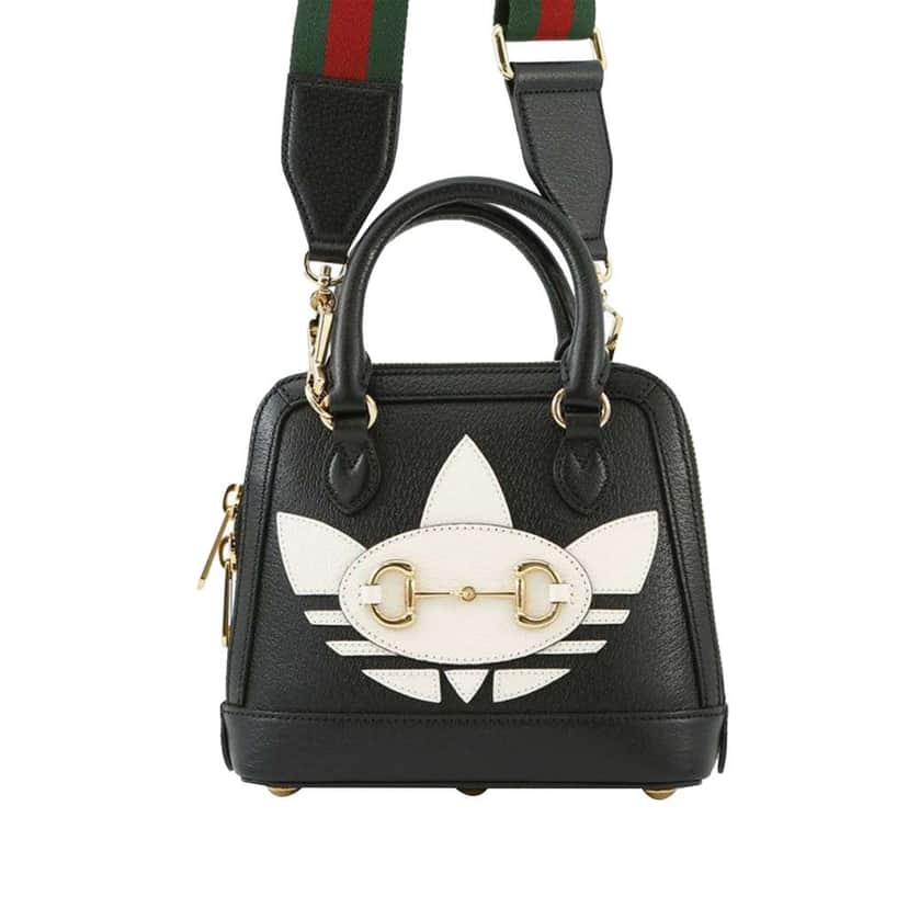 Gucci Adidas Mini Leather Horsebit 1955 Top Handle Bag Black Leather Good condition - Front View