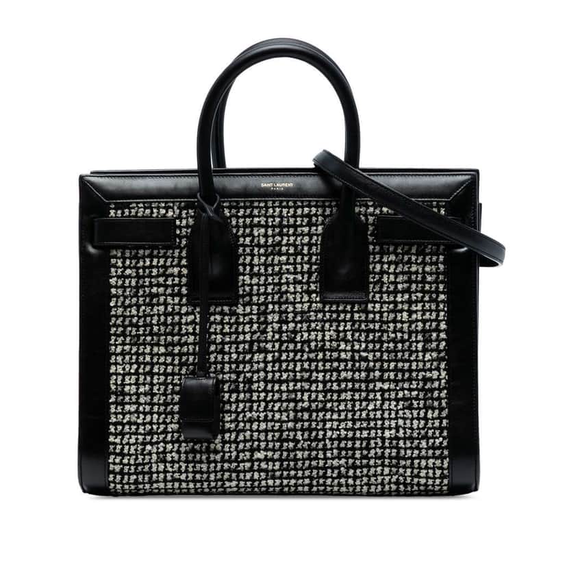 Saint Laurent Small Tweed Houndstooth Sac De Jour Satchel Black Tweed Good condition - Front View