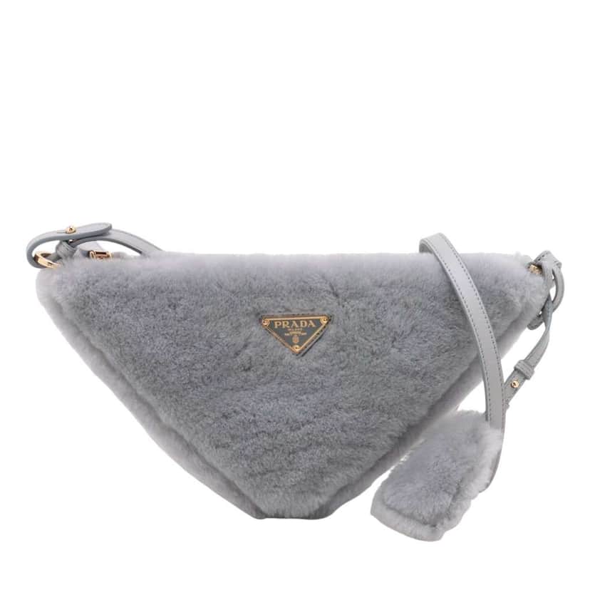 Prada Mini Shearling Triangle Satchel Grey Very good condition - Front View