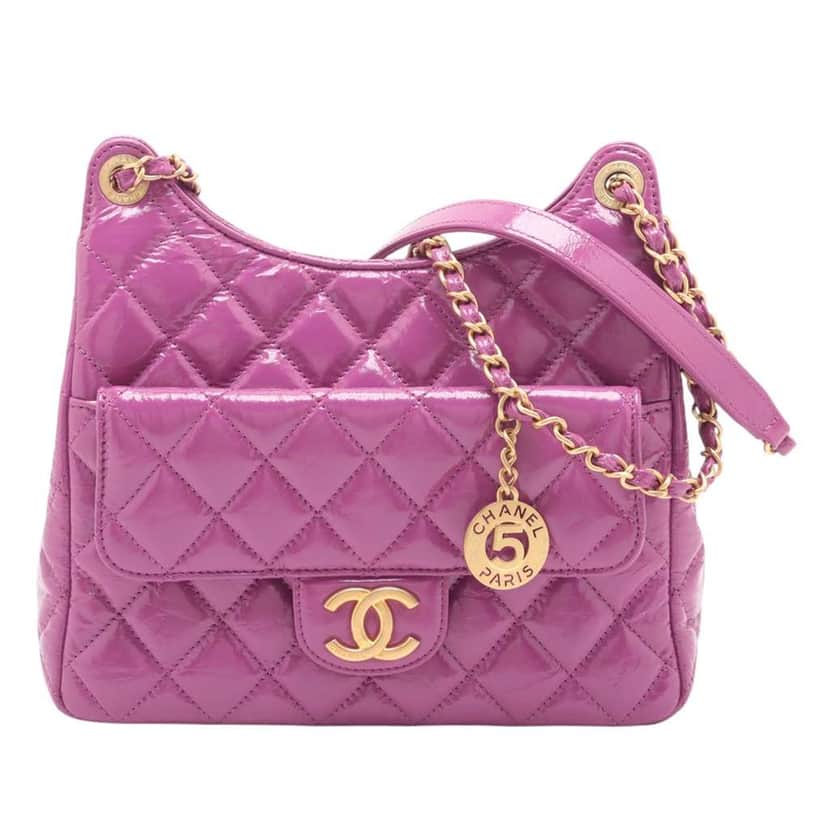 Chanel Medium Shiny Crumpled Calfskin Wavy CC Hobo Purple Leather Very good condition - Front View