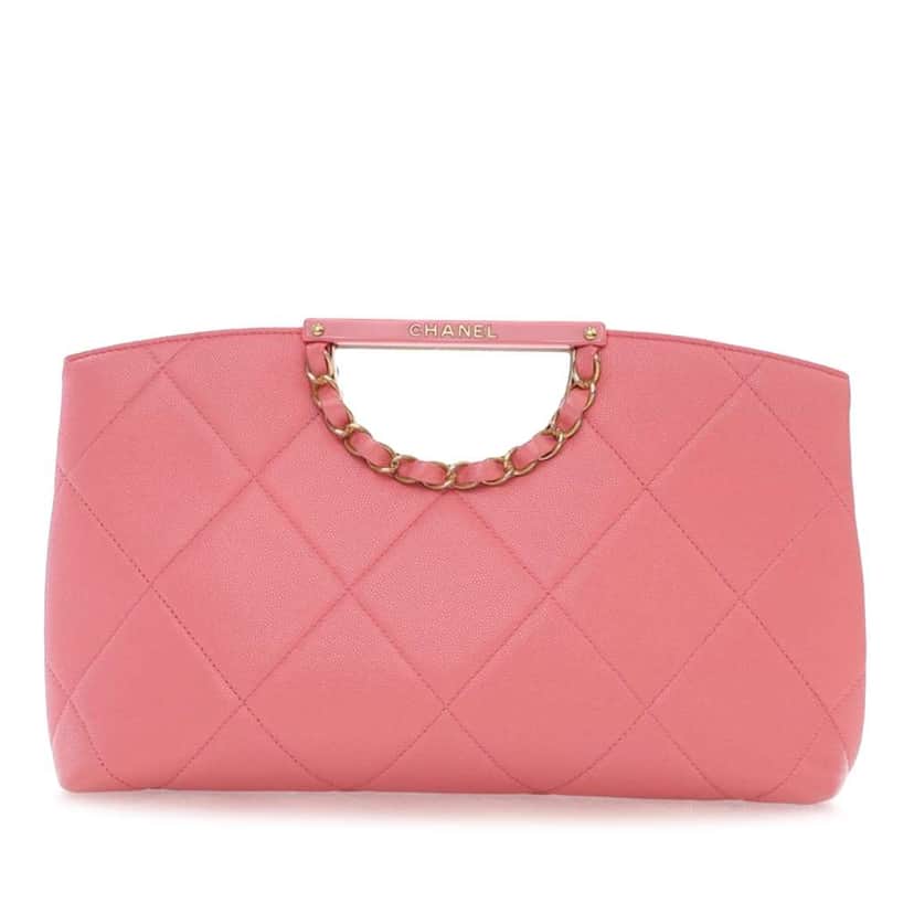 Chanel Quilted Caviar A Real Catch Clutch Pink Leather Good condition - Front View