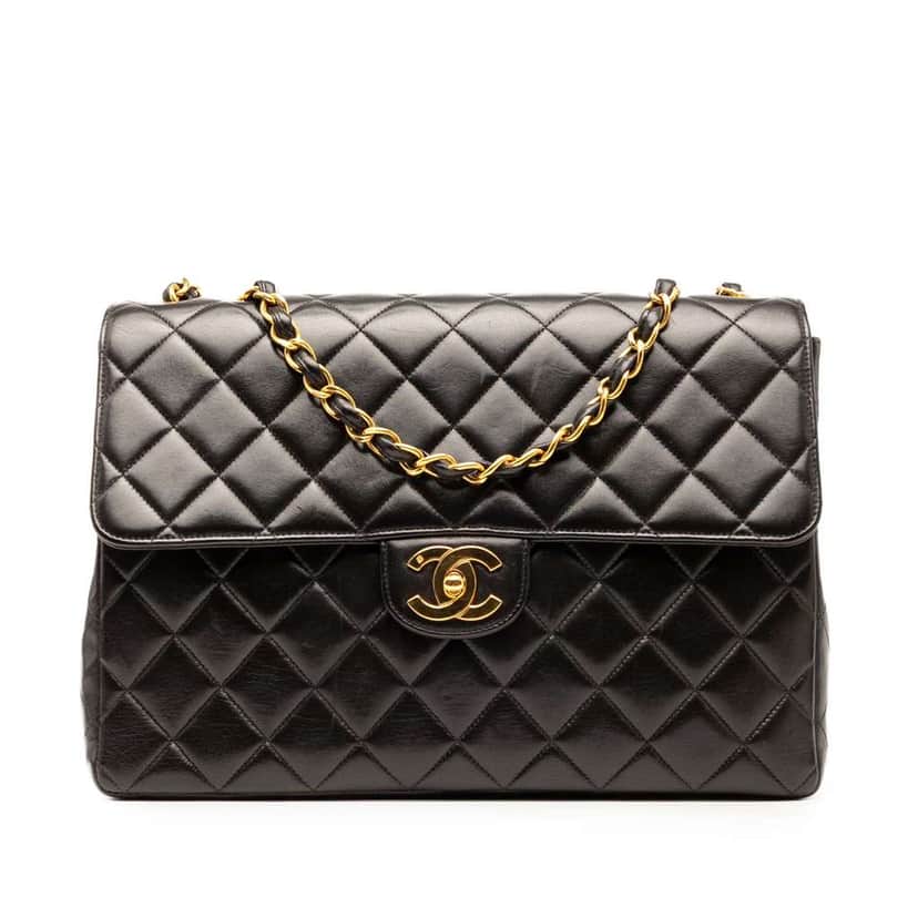 Chanel Jumbo Classic Lambskin Single Flap Black Leather Good condition - Front View