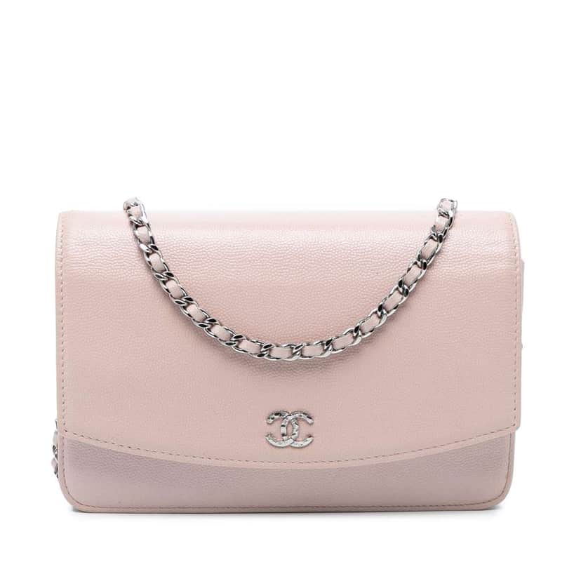 Chanel CC Caviar Sevruga Wallet On Chain Pink Leather Good condition - Front View