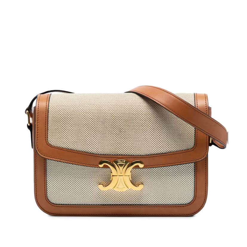 Celine Classique Canvas and Calfskin Triomphe Crossbody Brown Canvas Good condition - Front View