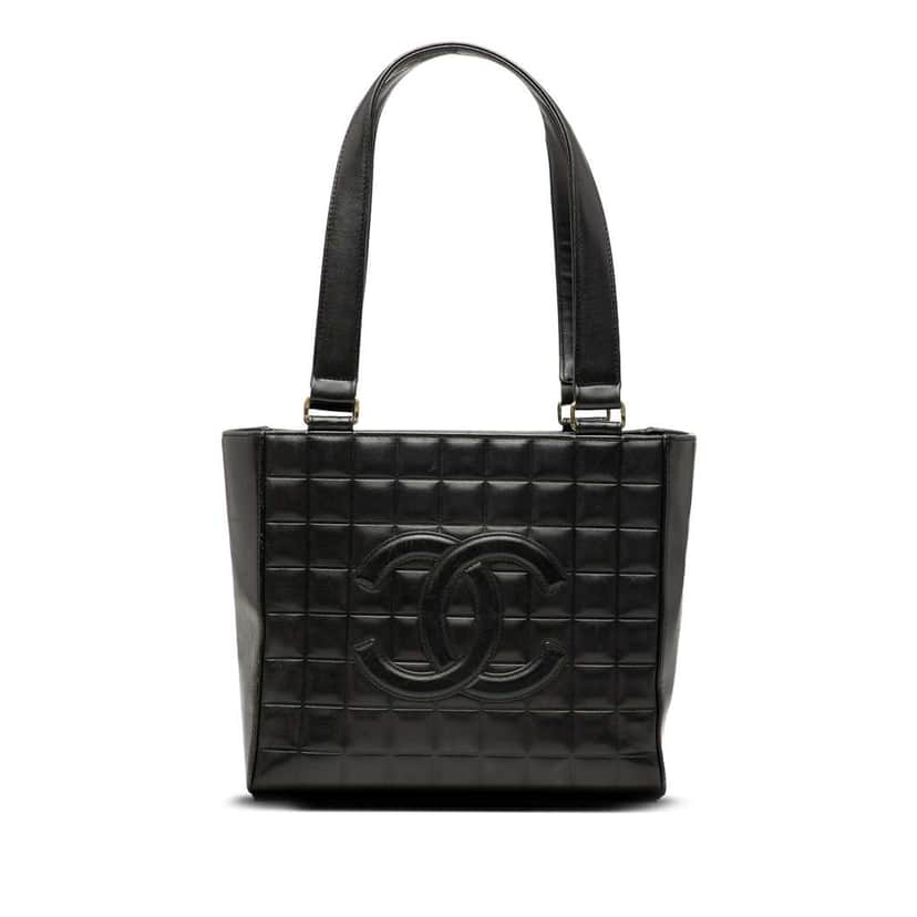 Chanel CC Choco Bar Lambskin Tote Black Leather Good condition - Front View