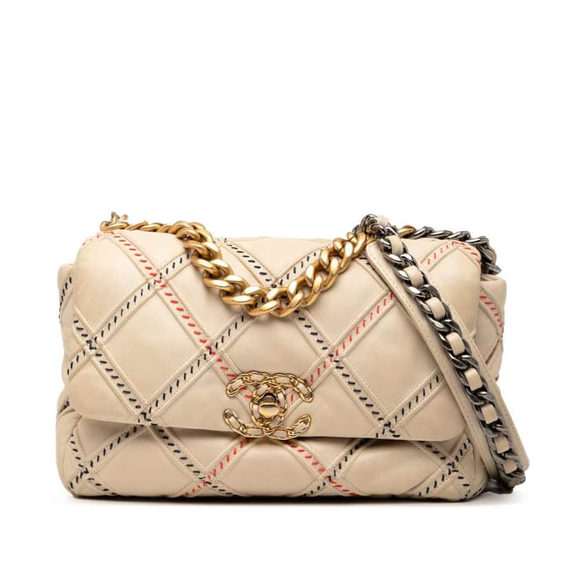 Chanel Medium Lambskin Stitched 19 Flap Brown Leather Good condition - Front View