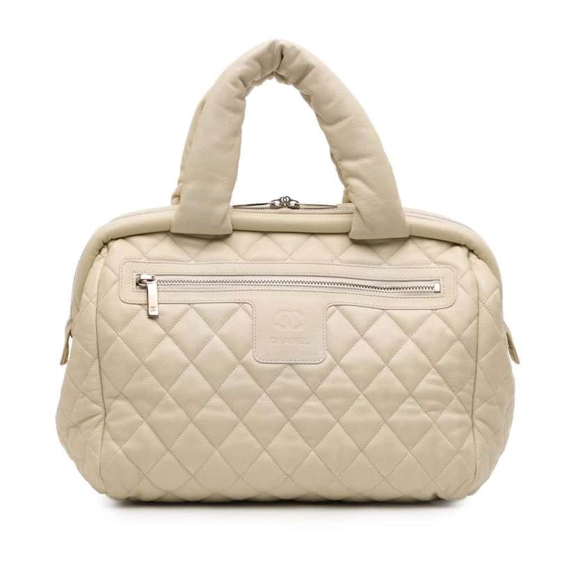 Chanel Quilted Caviar Coco Cocoon Bowler Bag White Leather Very good condition - Front View