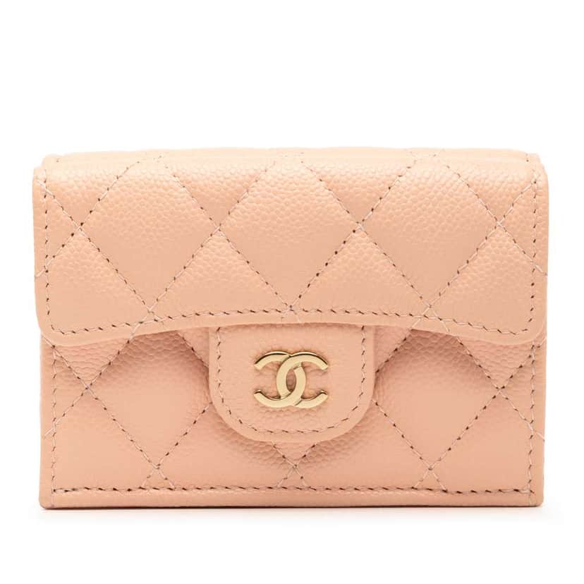 Chanel CC Quilted Caviar Compact Flap Wallet Pink Leather Good condition - Front View