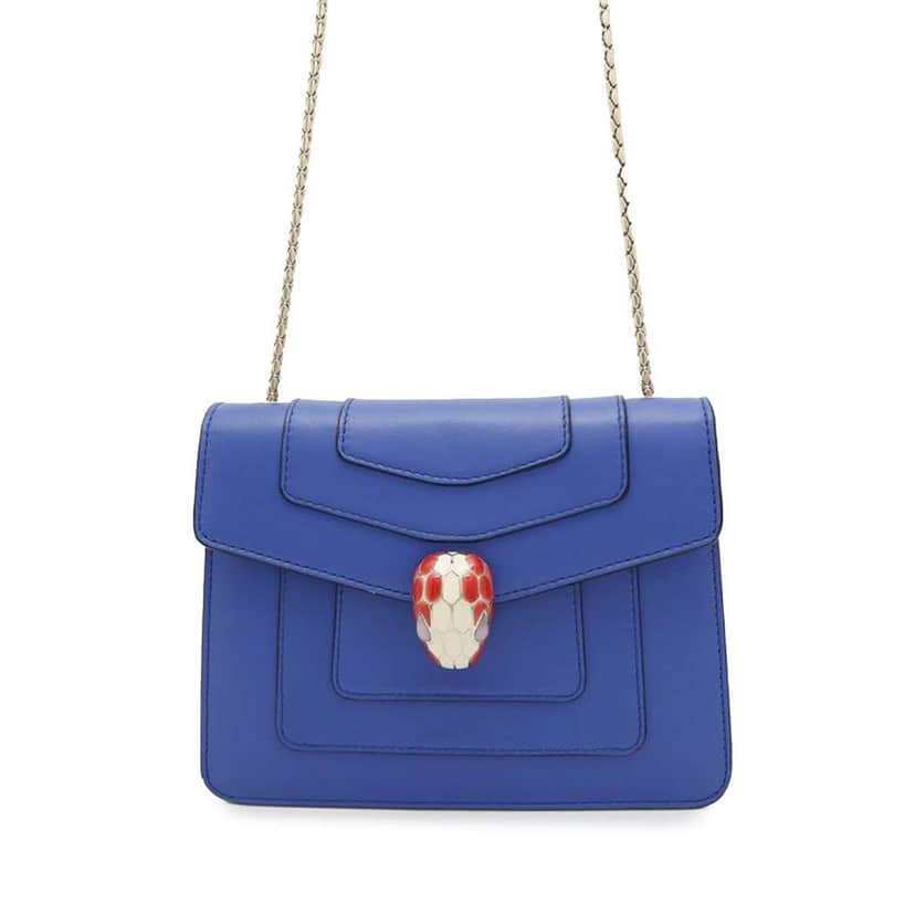 Bvlgari Small Leather Square Serpenti Forever Chain Crossbody Blue Leather Good condition - Front View