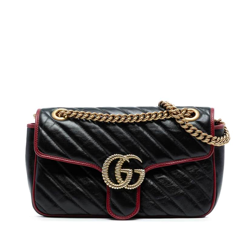 Gucci Medium GG Marmont Matelasse Diagonal Leather Torchon Shoulder Bag Black Leather Good condition - Front View
