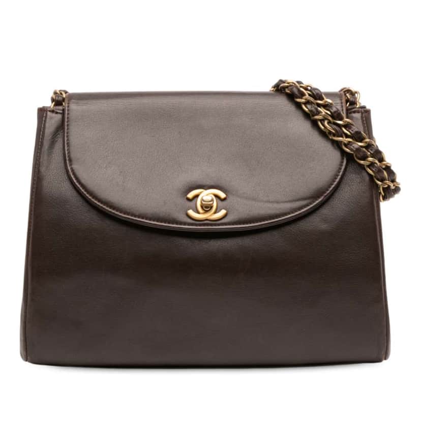Chanel CC Lambskin Chain Shoulder Bag Brown Leather Good condition - Front View
