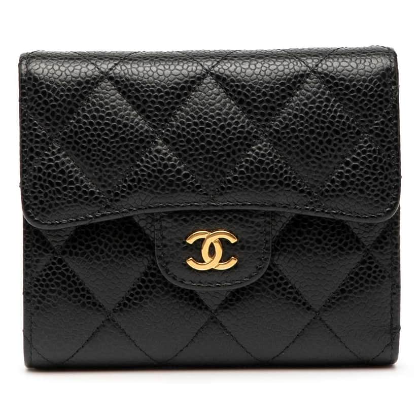 Chanel CC Quilted Caviar Compact Flap Wallet Black Leather Good condition - Front View