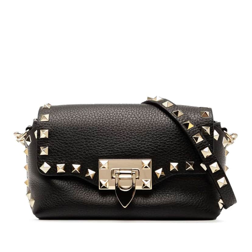 Valentino Mini Leather Rockstud Flap Crossbody Black Leather Good condition - Front View