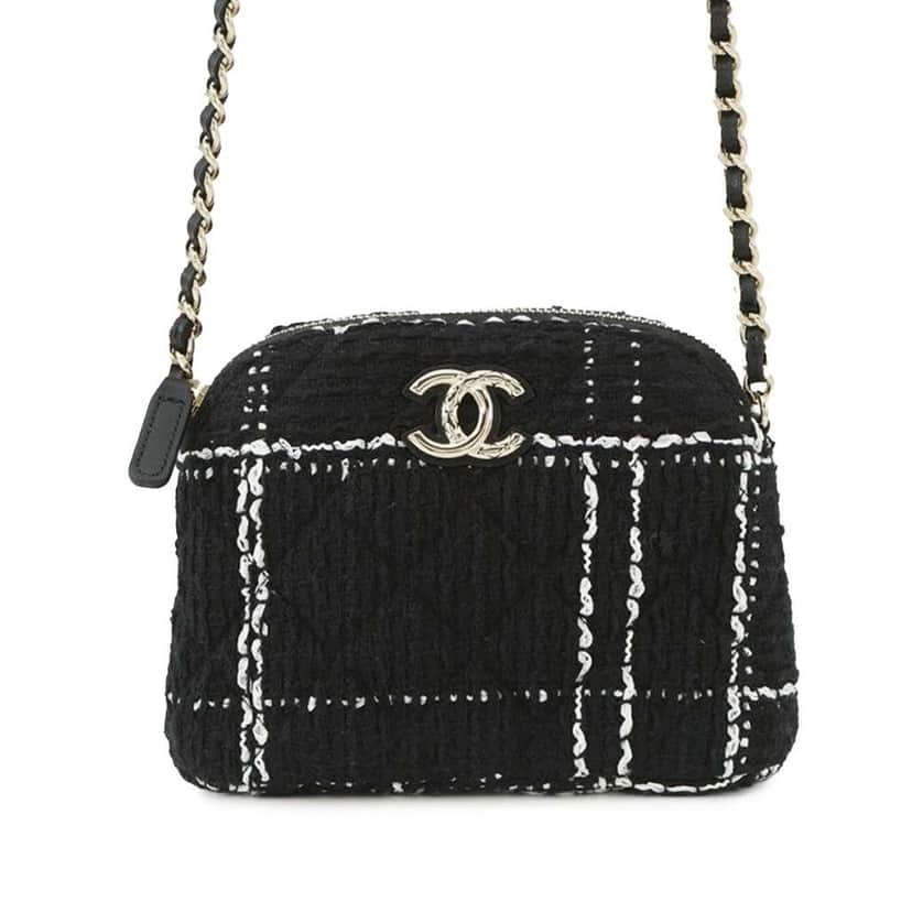 Chanel Mini CC Stitched Tweed VIP Crossbody Black Tweed Good condition - Front View