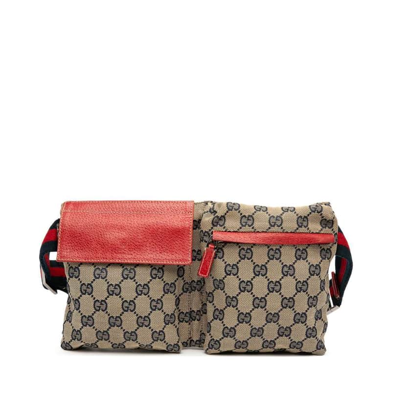 Gucci GG Canvas Web Double Pocket Belt Bag Brown Canvas Very good condition - Front View