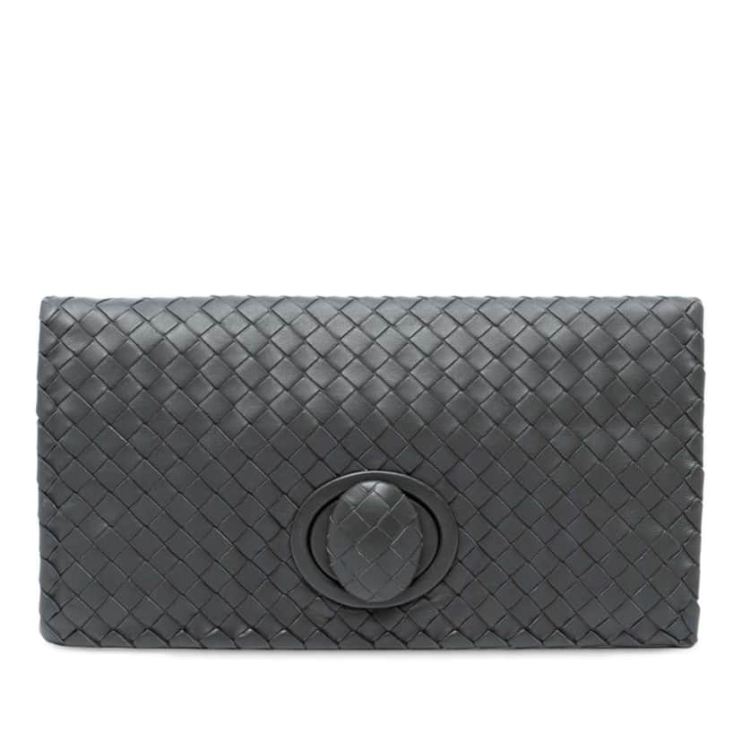 Bottega Veneta Nappa Intrecciato Turn Lock Clutch Black Leather Good condition - Front View