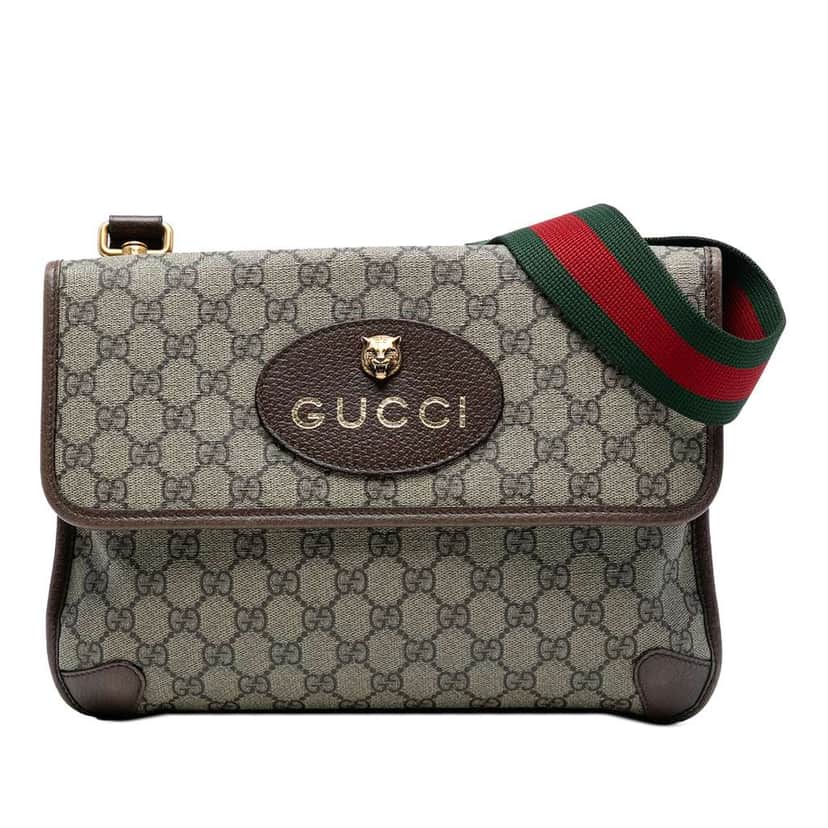 Gucci Medium GG Supreme Web Neo Vintage Double Flap Messenger Bag Brown Canvas Good condition - Front View
