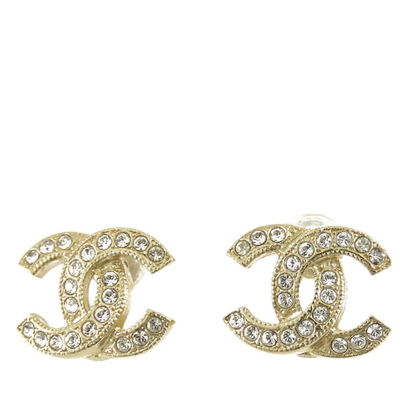 Chanel Gold Plated CC Crystal Push Back Earrings Gold Metal Good condition - Front View