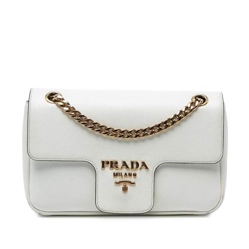 Prada Saffiano Pattina Chain Crossbody White Leather Good condition - Front View