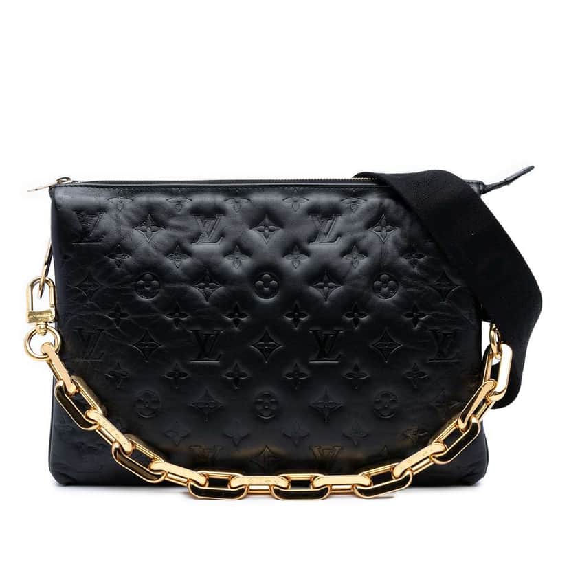 Louis Vuitton Monogram Embossed Puffy Lambskin Coussin MM Black Leather Good condition - Front View