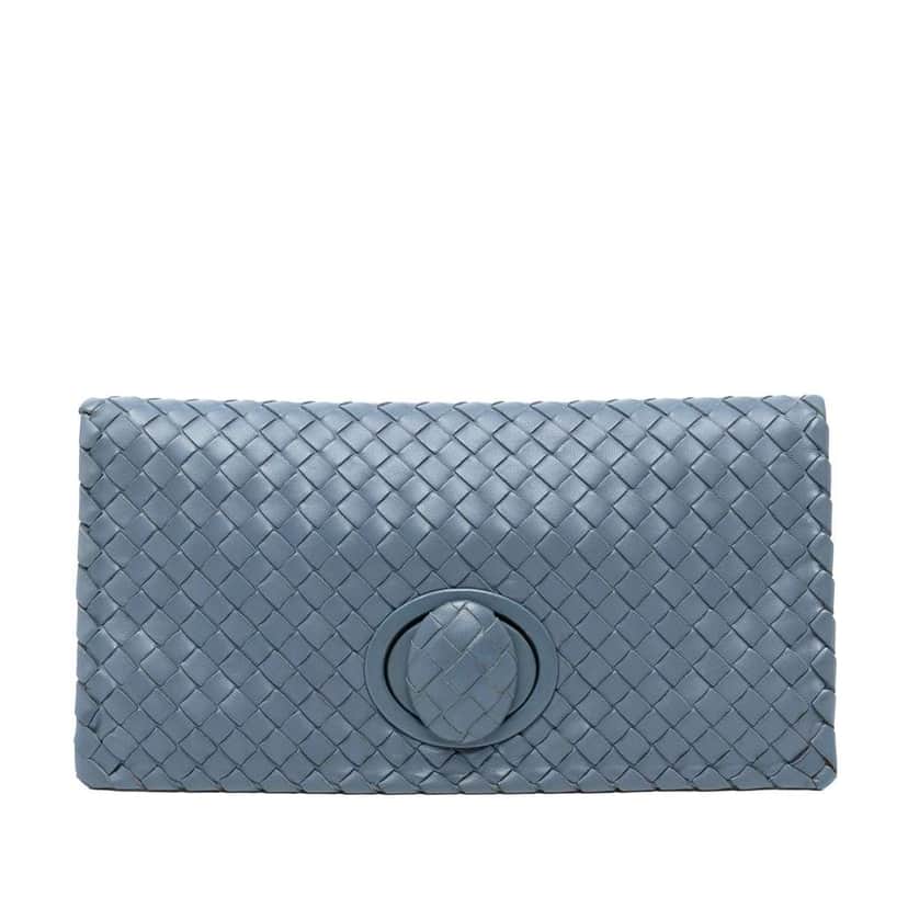 Bottega Veneta Nappa Intrecciato Turn Lock Clutch Blue Leather Good condition - Front View