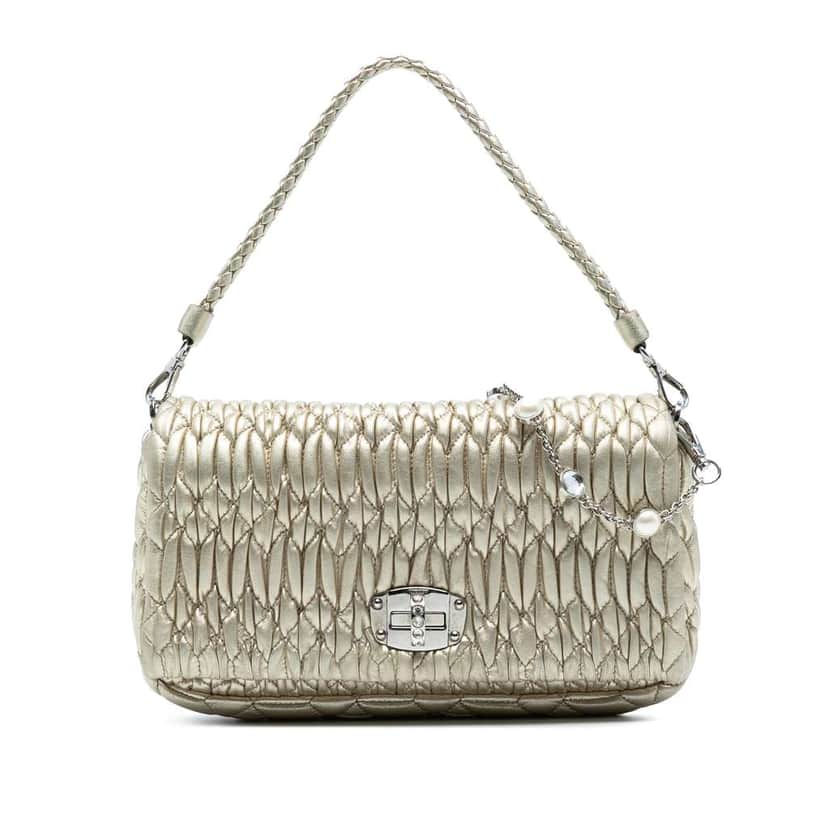 Miu Miu Matelasse Nappa Crystal Chain Satchel Gold Leather Good condition - Front View