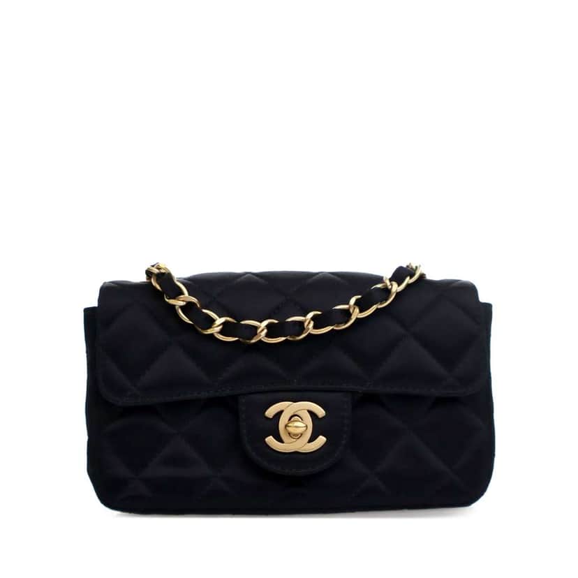 Chanel Extra Mini Rectangular Classic Satin Single Flap Black Satin Good condition - Front View