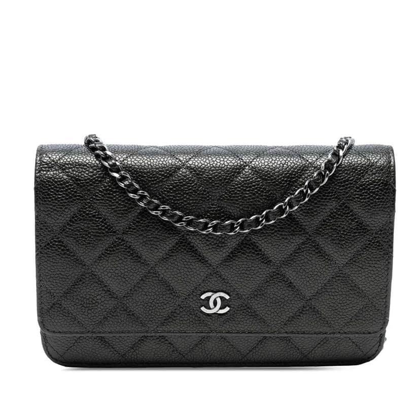 Chanel CC Quilted Caviar Wallet on Chain Black Leather Good condition - Front View