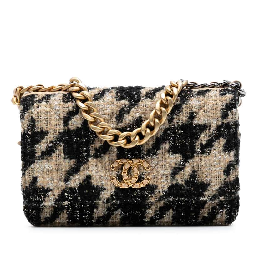 Chanel Houndstooth Tweed 19 Wallet On Chain Brown Tweed Good condition - Front View