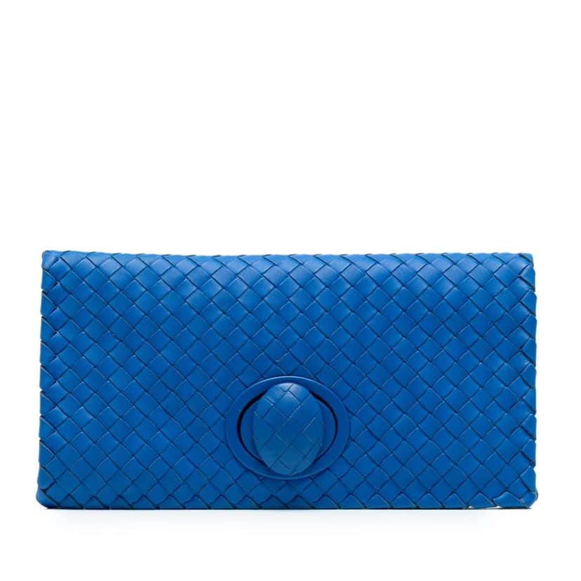 Bottega Veneta Nappa Intrecciato Turn Lock Clutch Blue Leather Good condition - Front View