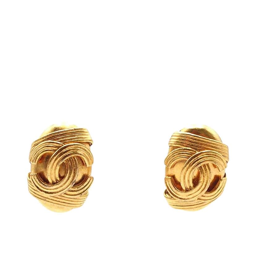 Chanel Gold Plated CC Clip On Earrings Gold Metal Good condition - Front View