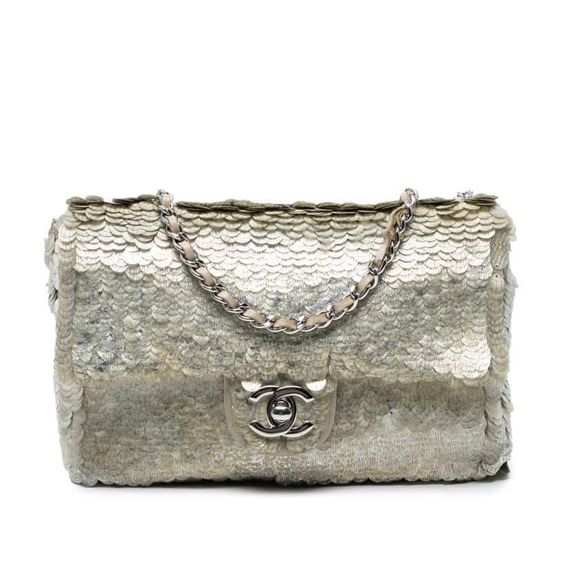 Chanel Small Paillettes Sequin Single Flap Brown Polyester Good condition - Front View