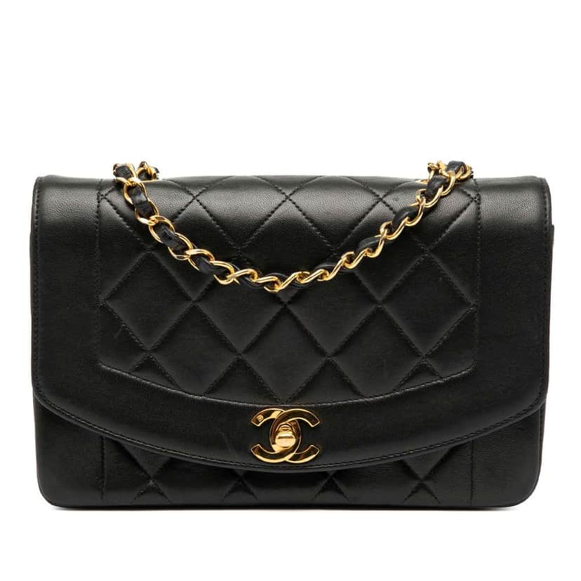 Chanel Small Lambskin Diana Flap Black Leather Good condition - Front View