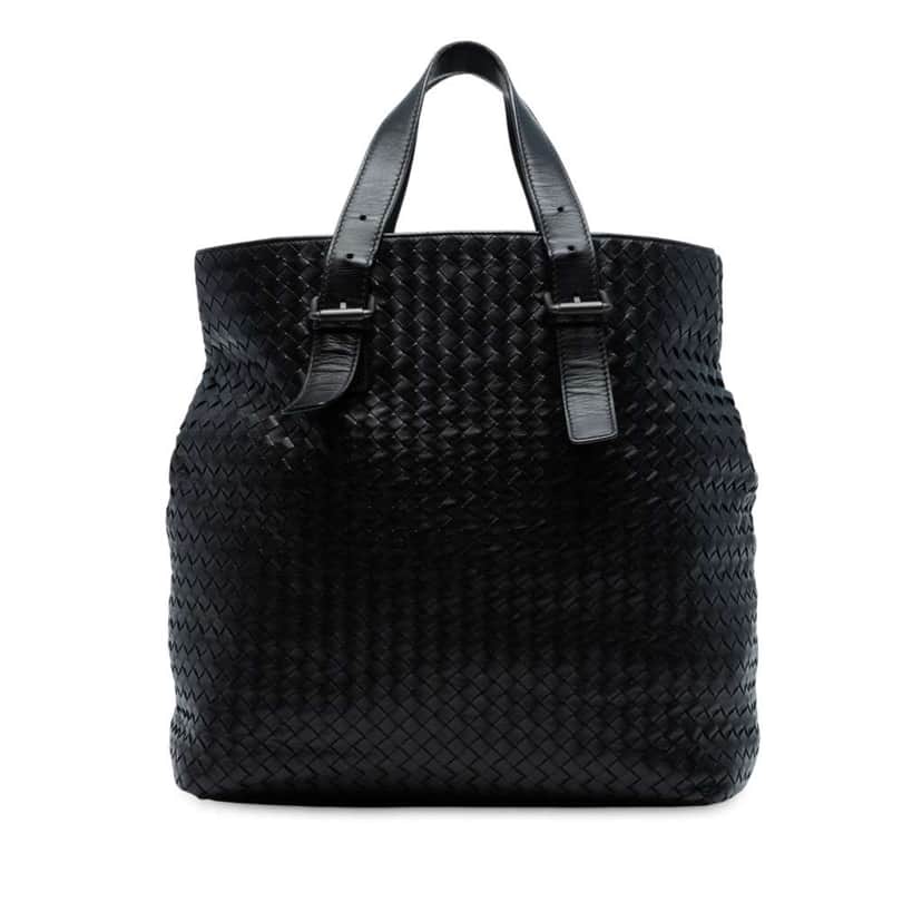 Bottega Veneta Nappa Intrecciato Belted Tote Black Leather Good condition - Front View
