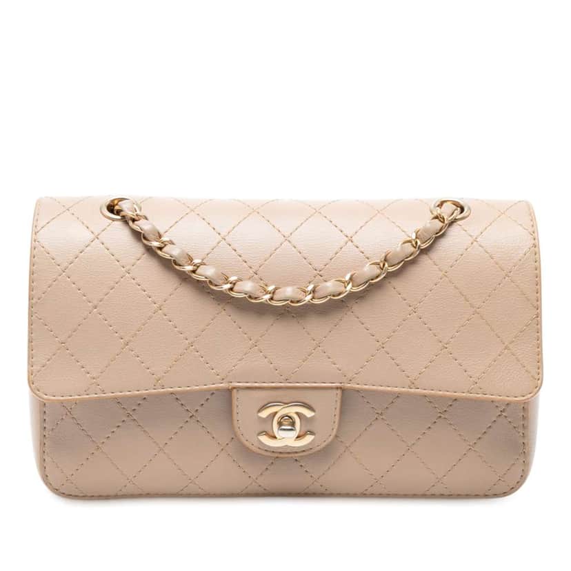 Chanel Medium Classic Calfskin Wild Stitch Double Flap Brown Leather Very good condition - Front View