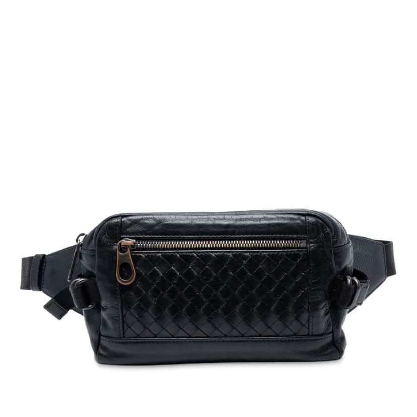 Bottega Veneta Nappa Intrecciato Belt Bag Black Leather Good condition - Front View